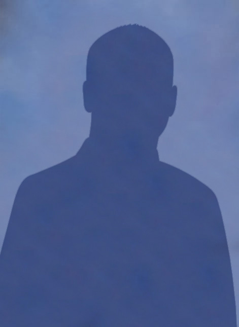 Dark silhouette superimposed on a blue background. 
