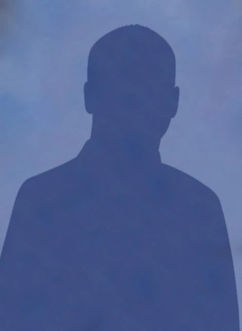 Dark silhouette superimposed on a blue background. 