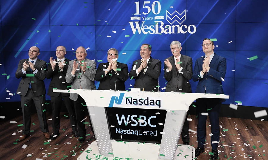 WesBanco executives at Nasdaq closing bell ceremony