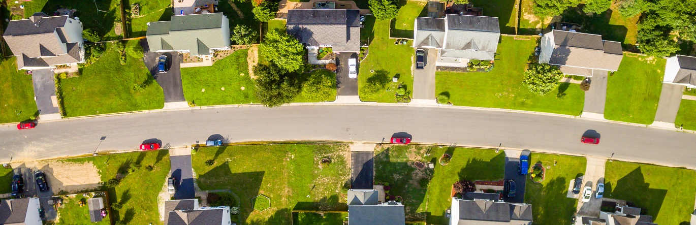 Aerial view of houses in neighborhood