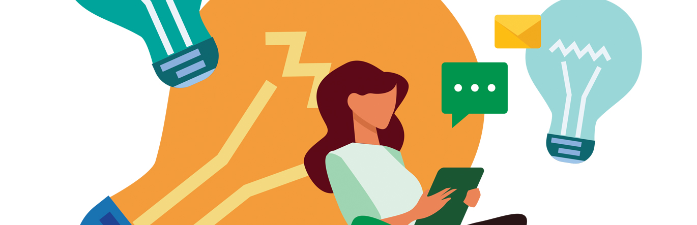 Cartoon woman brainstorming