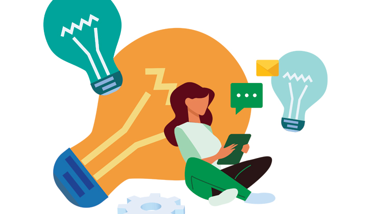 Cartoon woman brainstorming
