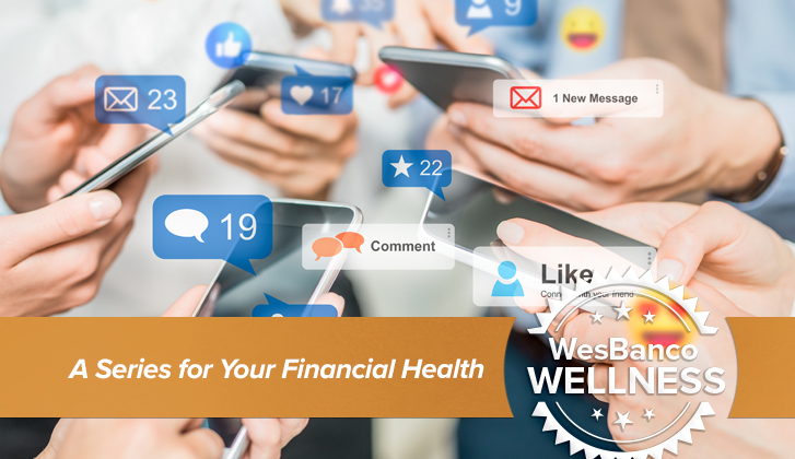 Many hands with social media notifications
