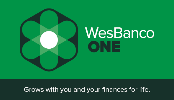 WesBanco One logo on green background with tagline that says 