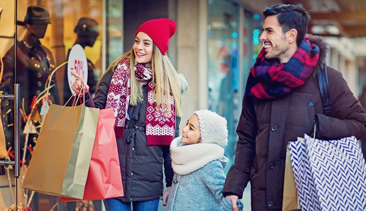 white family shopping in winter
